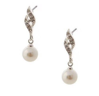 Silver White Pearl Twist Dangle Earrings