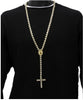 Gold Rosary Cluster Simulated Diamond Chain Necklace Cross