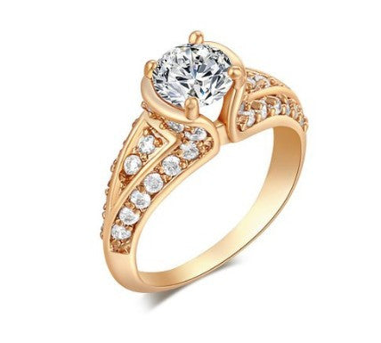 Gold Plated Round Diamond Solitaire Engagement Ring