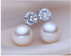 Freshwater Pearl and Diamond Stud Earrings