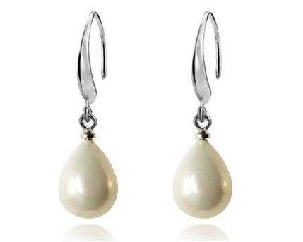 Teardrop Cream Faux Pearl Silver Tone French