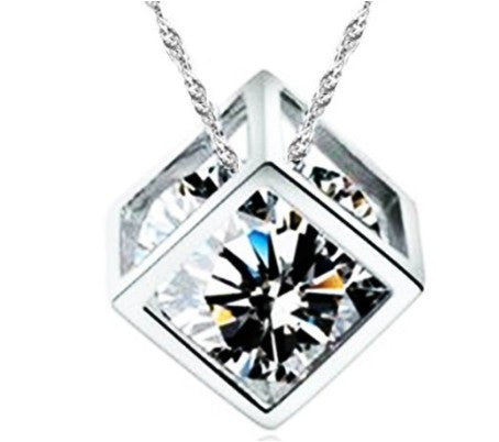 Cubic Zirconia Diamond Cube Pendant Necklace