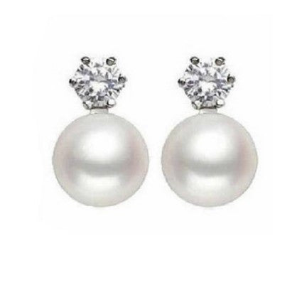 Freshwater Pearl and Diamond Stud Earrings