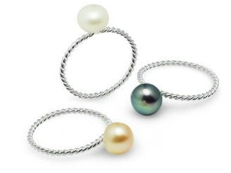 Twisted Stackable Freshwater Pearl Nickel Rings