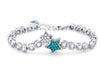 Sterling Silver Sparkling Diamond Inlay Double Star Link Bracelet