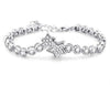 Sterling Silver Sparkling Diamond Inlay Double Star Link Bracelet