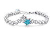 Sterling Silver Sparkling Diamond Inlay Double Star Link Bracelet